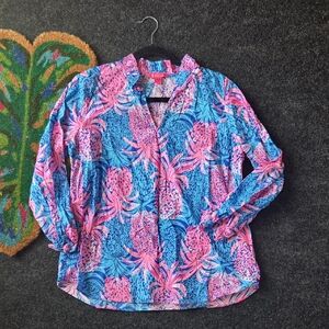 Lilly Pulitzer Pink and Blue Floral Blouse